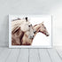 The brown tan 3 Palomino Horses Wall Art Print Artwork framed in white to decorate your empty shelves and walls