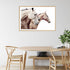 A brown and tan 3 Palomino Horses Wall Art Photo Print Artwork with a timber frame to hang next to your dining room table.
