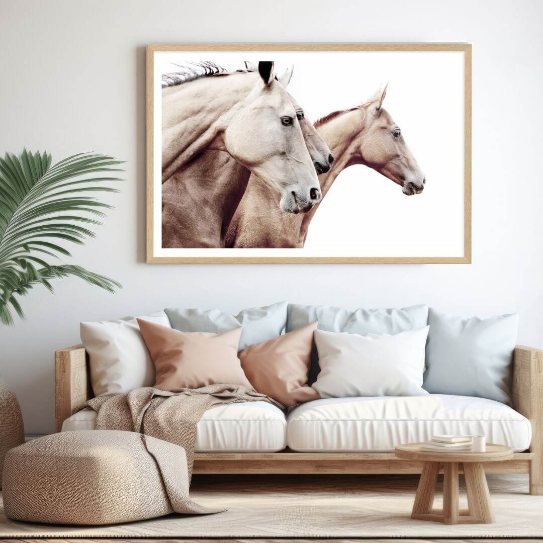 3 Palomino Horses Wall Art Printwith a frame and white border by Beautiful Home Decor for your living room wall.
