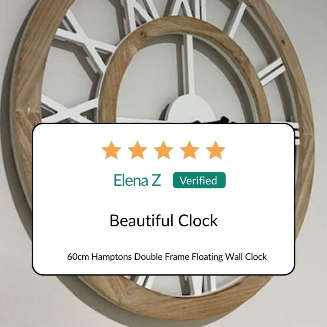 Large 60cm 80cm Hamptons Double frame floating wall clock 5 Star customer review by Elena