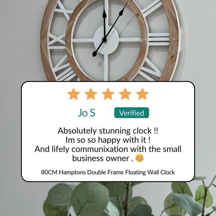Large 60cm 80cm Hamptons Double frame floating wall clock 5 Star customer review by Jo