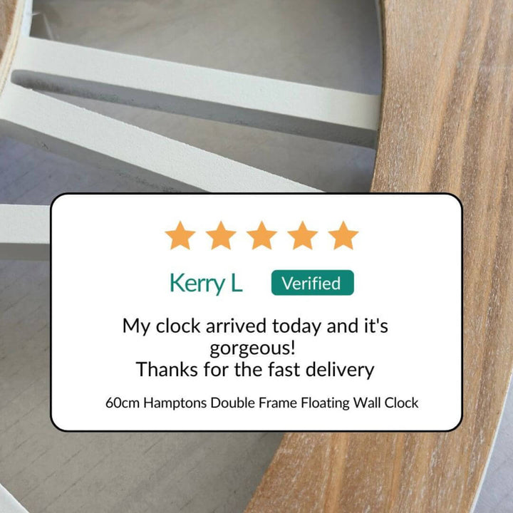 Large 60cm 80cm Hamptons Double frame floating wall clock 5 Star customer review by Kerry