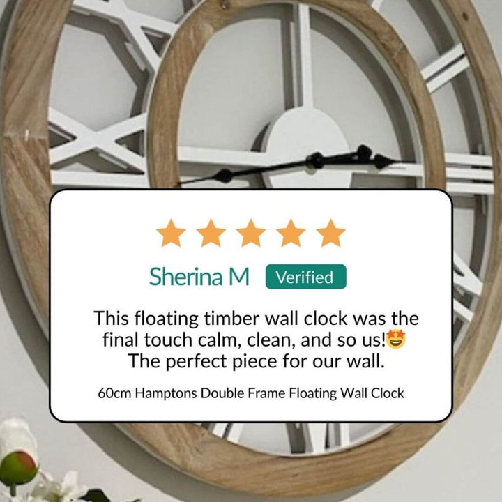 Large 60cm 80cm Hamptons Double frame floating wall clock 5 Star customer review by Sherina