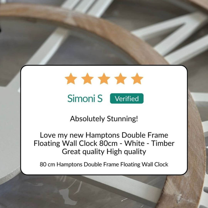 Large 60cm 80cm Hamptons Double frame floating wall clock 5 Star customer review by Simoni