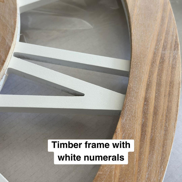 Large 60cm 80cm Hamptons Double frame floating wall clock close up of timber frame