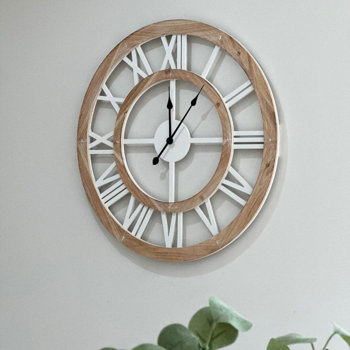 60cm 80cm Coastal Hamptons wall clock timber frame, white face and black hands to decorate your empty walls