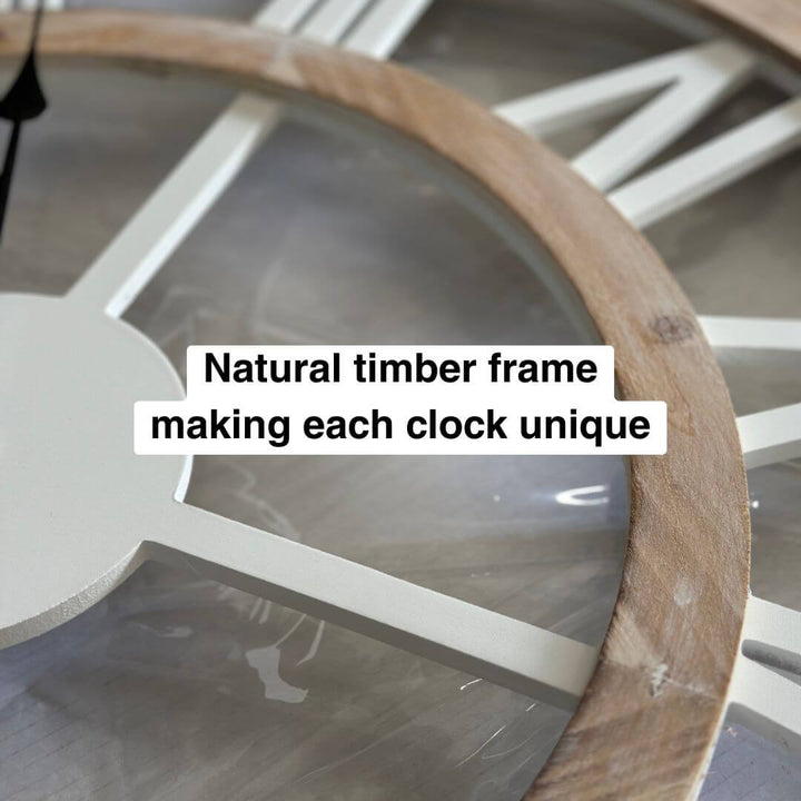 Large 60cm 80cm Hamptons Double frame floating wall clock with white clock face and black hands