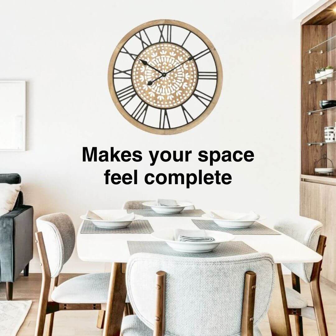 60cm Carved Industro Hamptons Wall Clock Large - Wood, Black, White