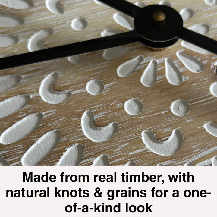 60cm Carved Industro Hamptons Wall Clock with a white hand carved face and black hands.