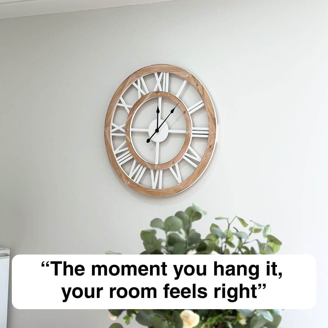 60cm 80cm Coastal Hamptons wall clock timber frame, white face and black hands to decorate your empty walls