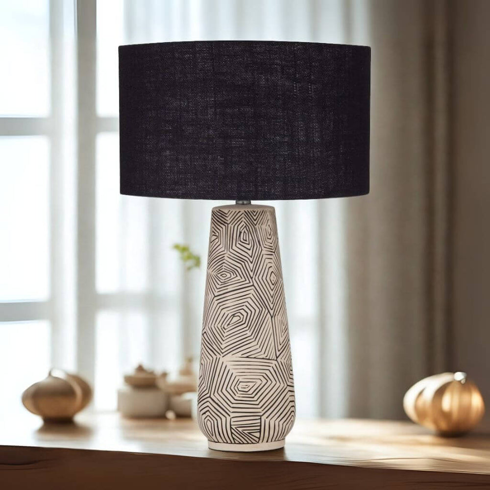 67cm Caritas Black Shade Table Lamp on side table in living room