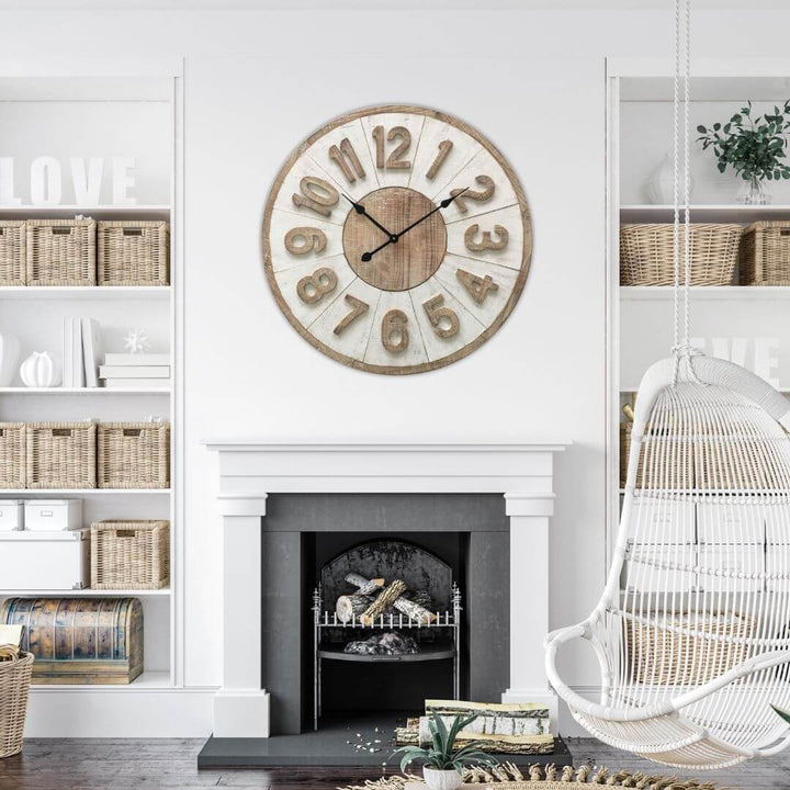 The 70cm Hamptons Giro Large Wall Clock above a fireplace