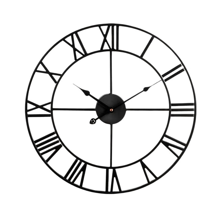 80cm black metal wall clock with Roman numerals on white background
