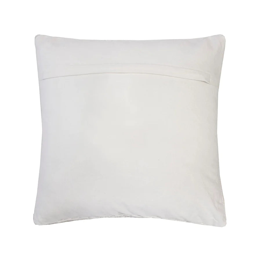 The square 45cm Anka Ivory Macrame Cushion with an elegant hand crafted diamond macrame pattern.