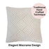 The Ivory 45cm Anka Square Cushion with an elegant diamond macrame pattern.