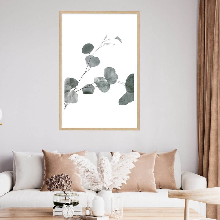 A wall art photo print of an Australian native eucalyptus leaves B with a timber frame to decorate your bedroom by Beautiful Home Decor