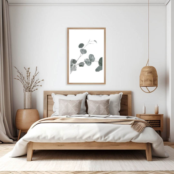 A wall art photo print of an Australian native eucalyptus leaves B with a timber frame or unframed for your bedroom empty walls