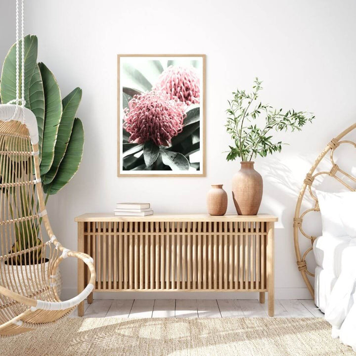 2 Australian Native Waratah Flowers B Wall art photo print with a timber frame or unframed for your bedroom empty walls
