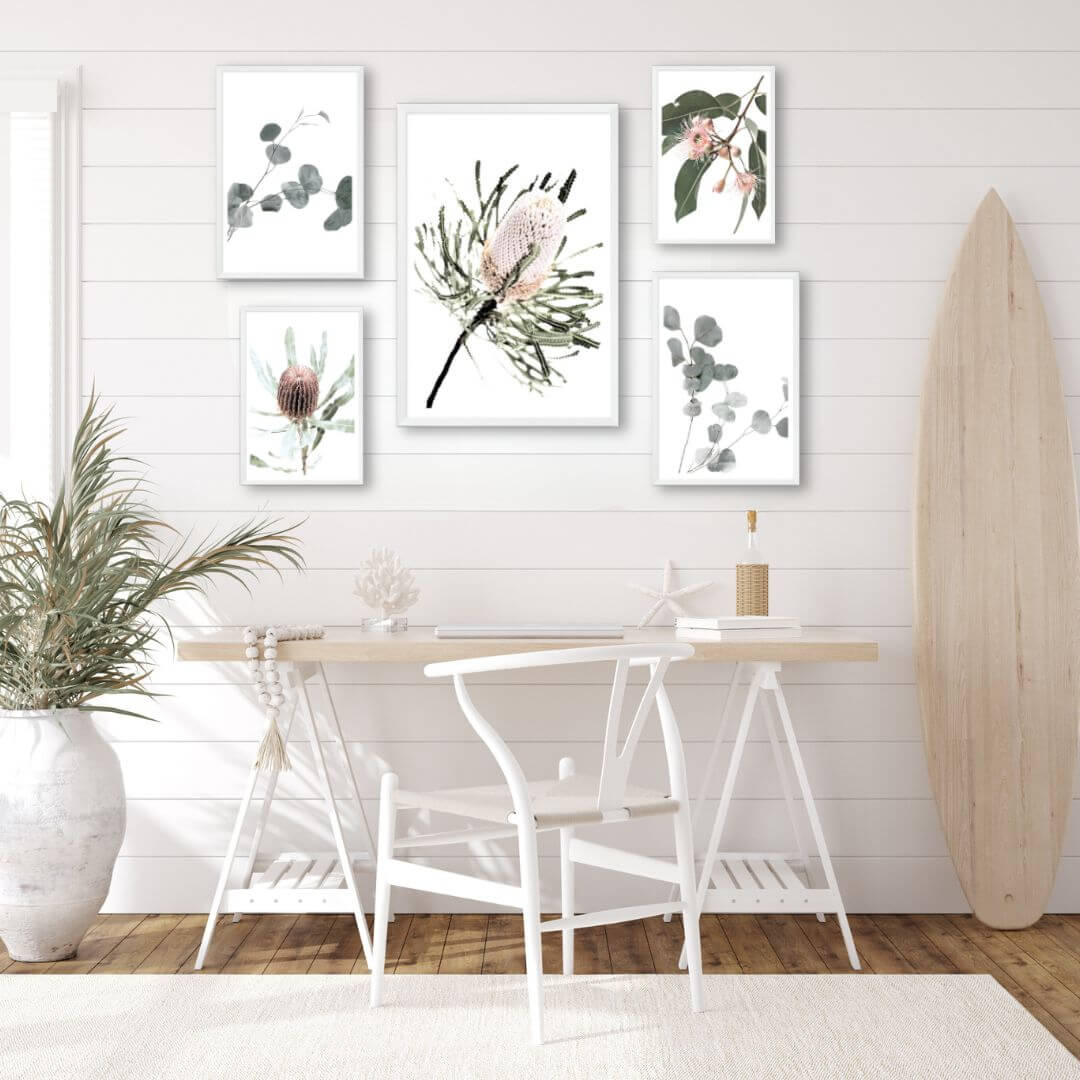 Australian Natives wall art gallery set of prints to decorate your empty dining room walls