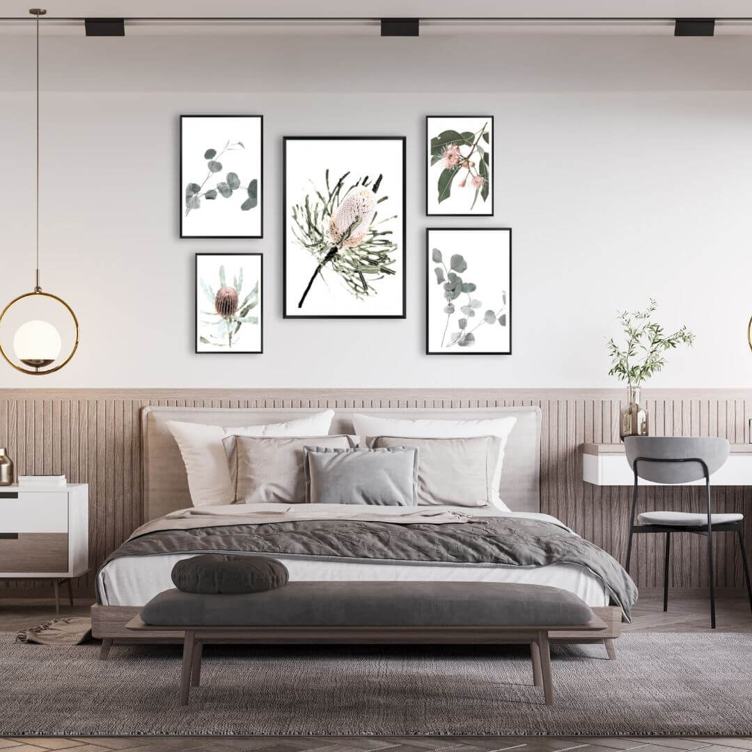 5 Australian Natives in a wall art gallery wall for your living room walls