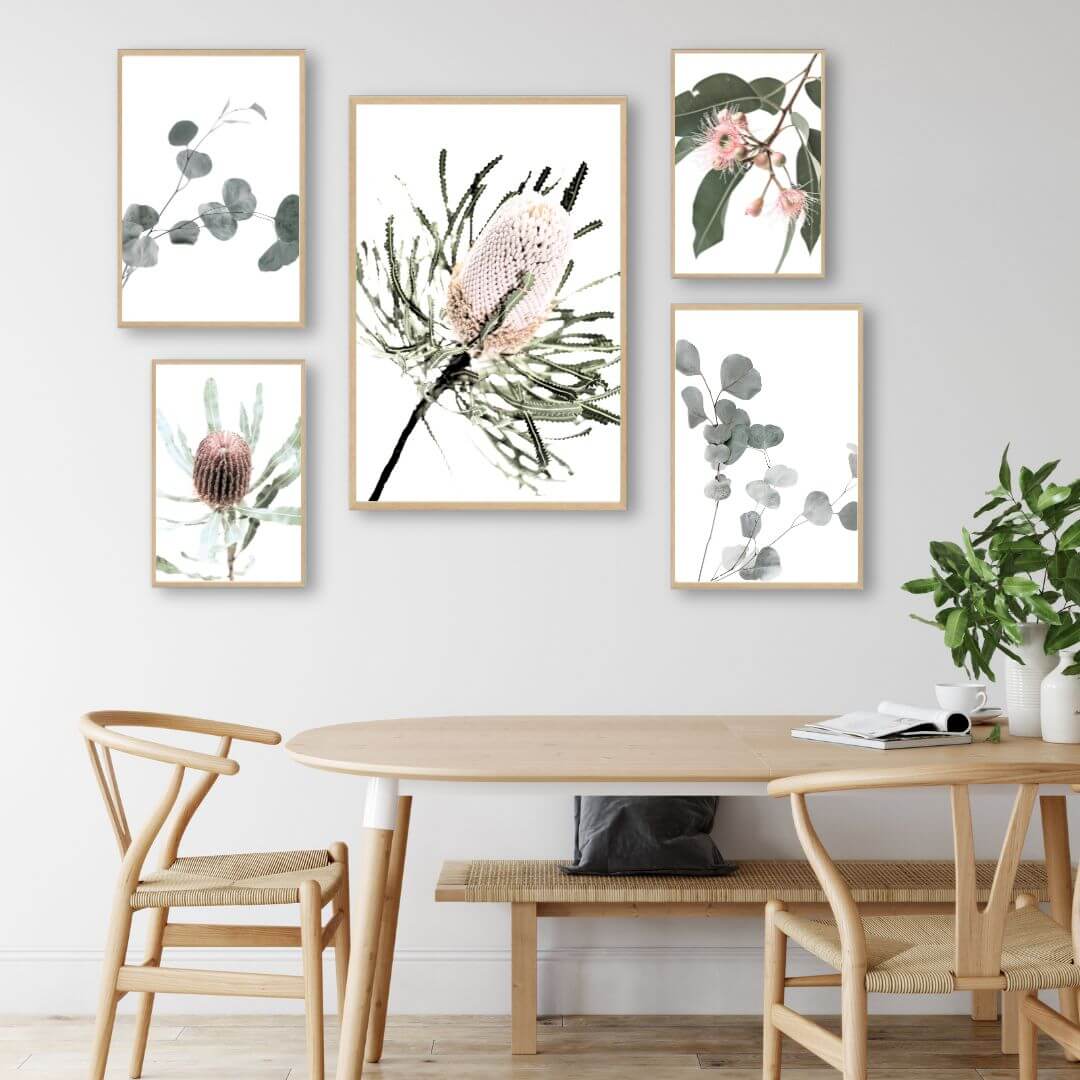 Australian Natives Gallery Wall Art Prints set of 5 for your wall art wall gallery in your dining room.
