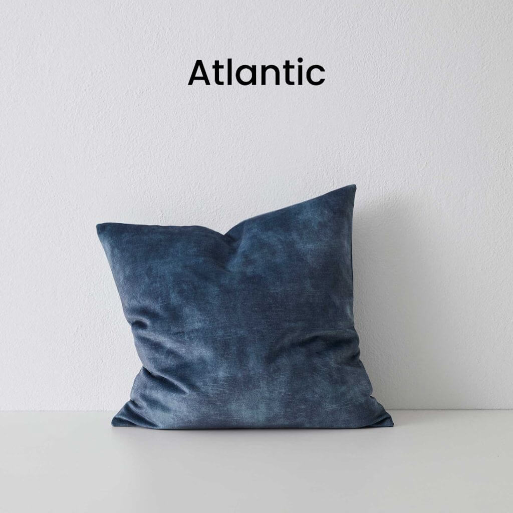Ava Atlantic Blue Square Velvet Cushion 50cm Square Weave Cushions Covers Feather Insert