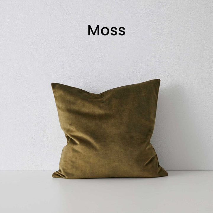 Ava Moss Green Velvet Cushion 50cm Square Weave Cushions Covers Feather Insert