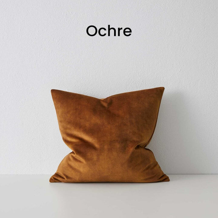 Ava Nougat Beige Velvet Cushion 50cm Square Weave Cushions Covers Feather Insert