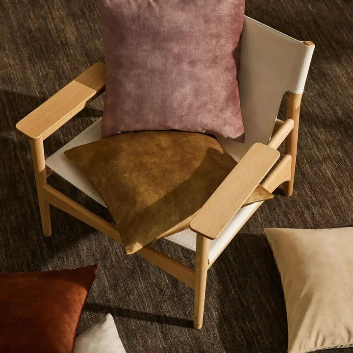 Timber chair with Ava Square Velvet Cushion in 50cm in a variety of stylish colours