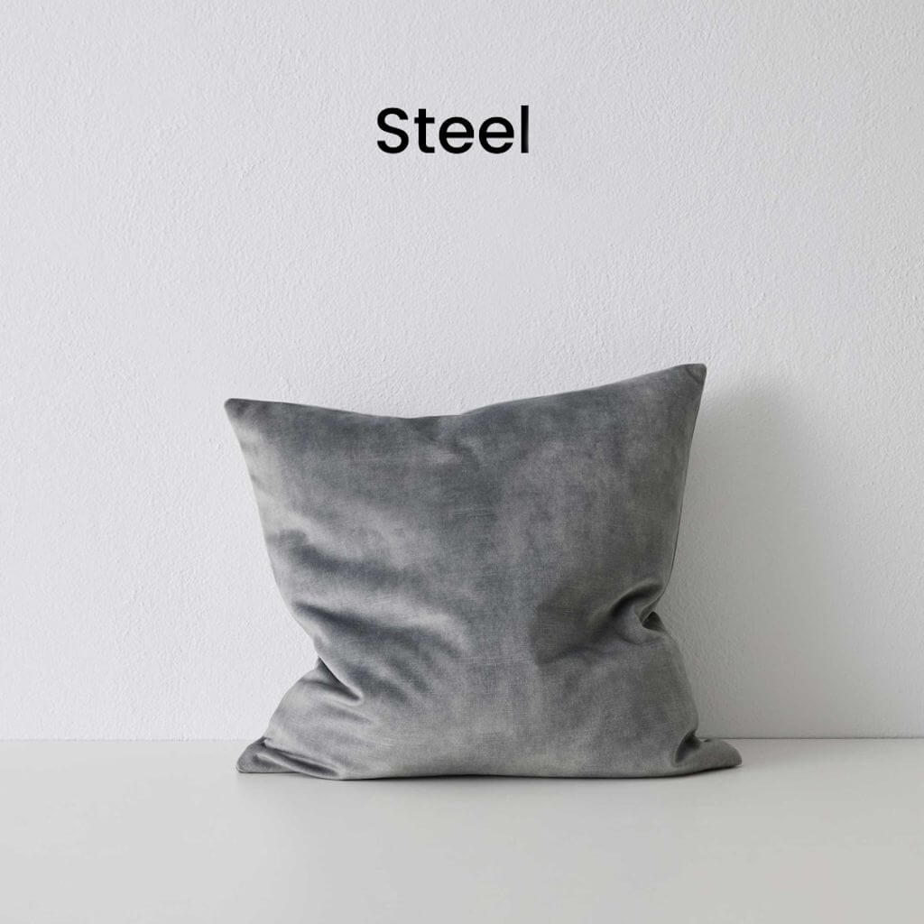 Ava Steel Grey Velvet Cushion 50cm Square Weave Cushions Covers Feather Insert