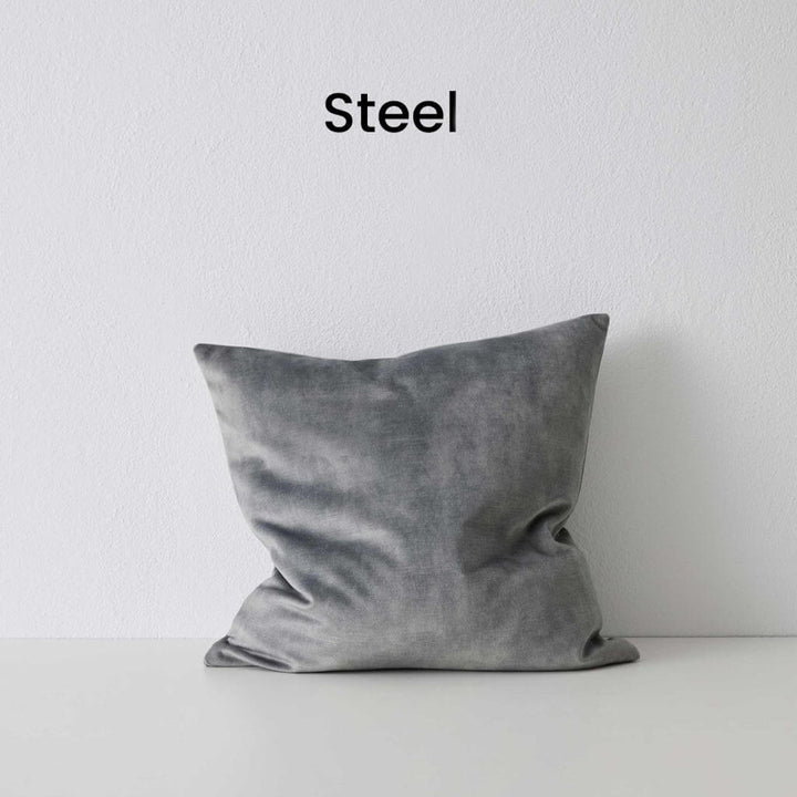 Ava Steel Grey Velvet Cushion 50cm Square Weave Cushions Covers Feather Insert
