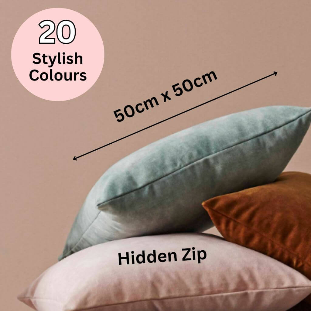 Ava Velvet Cushions in 20 stylish colours are 50 cm x 50cm and Delvery Australia Wide 