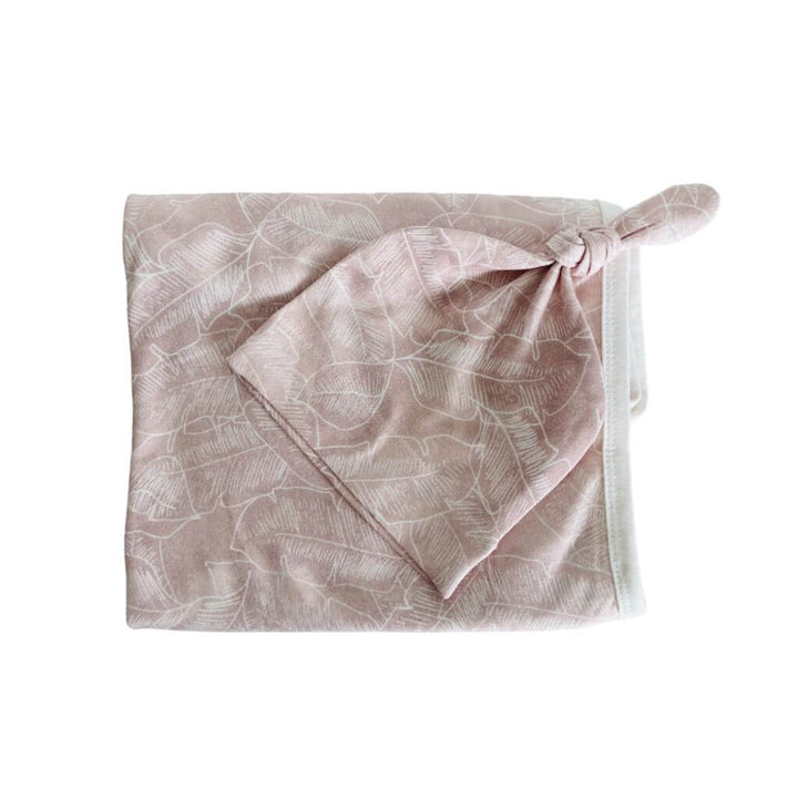 Palm Pink baby swaddle wrap and beanie – super soft jersey cotton for sweet snuggles and style.