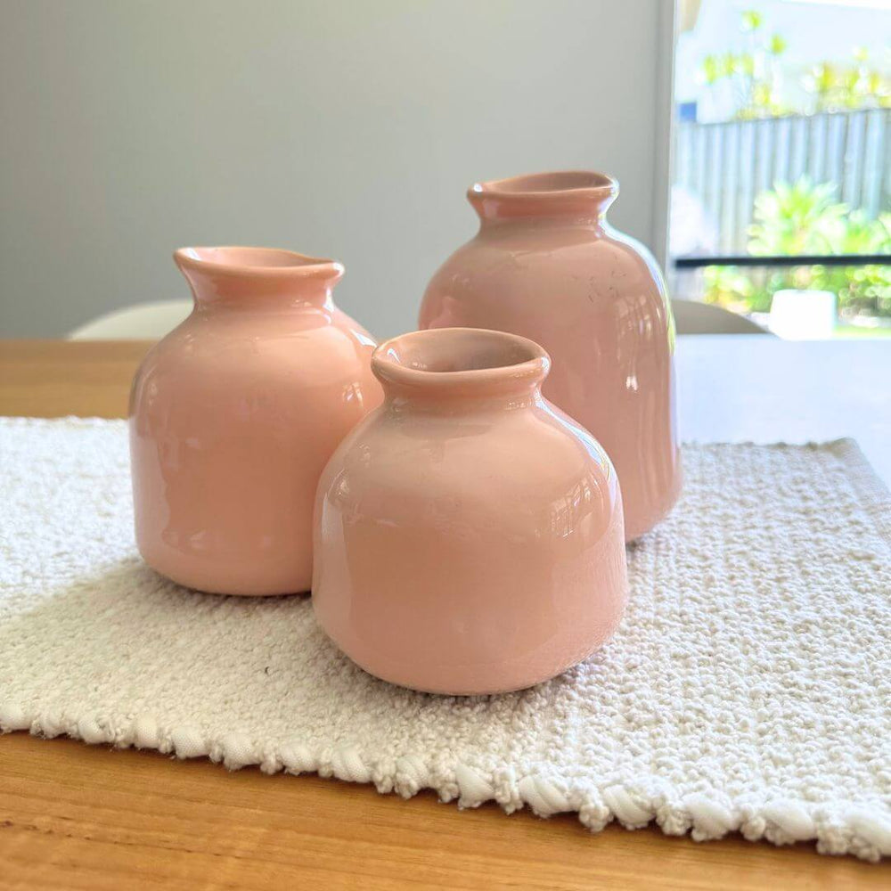 Boca Salmon Pink Ceramic Vases available in 3 sizes to style your dining table