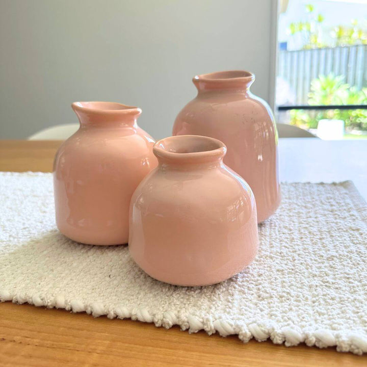 Boca Salmon Pink Ceramic Vases available in 3 sizes to style your dining table
