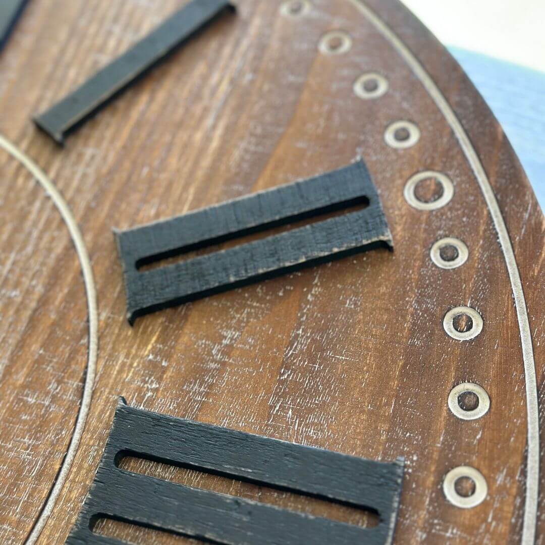 60cm Brown Rustic Wall Clock large with vintage Industrial black Roman numerals