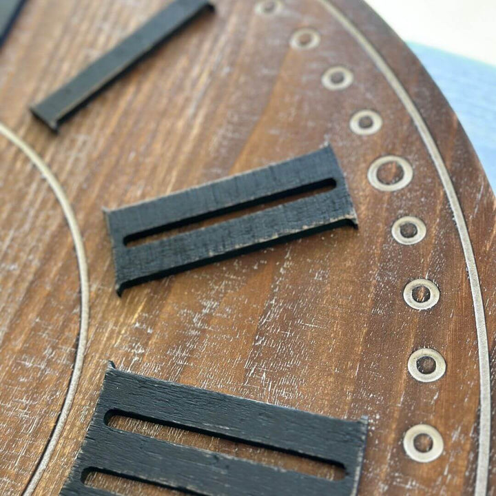 60cm Brown Rustic Wall Clock large with vintage Industrial black Roman numerals