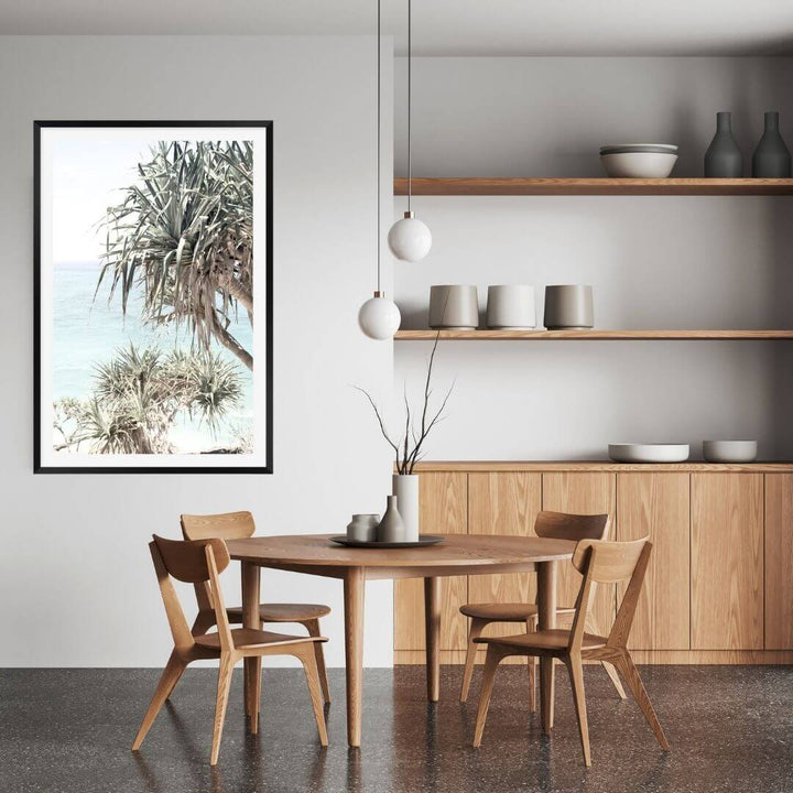 A wall art photo print of the Byron Bay Beach Sea View with a black framed or unframed to decorate your dining room