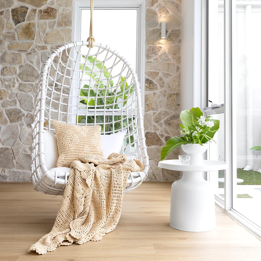 Matching Callista Custard Yellow Crochet Cushion and Throw Set to decorate your accent chair