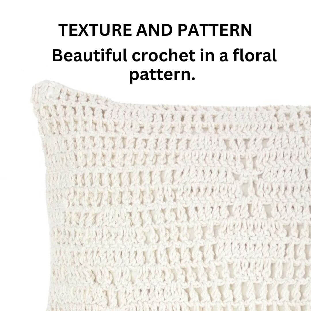 The 45cm square Callista cushion has a crochet floral pattern to add texture to your bed or sofa.