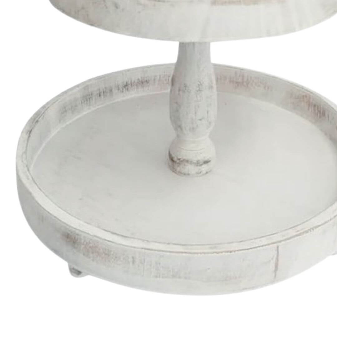 The lower tray and feet of a Cape 2 Tier Round Stand White Wash 46cm Cup Cake Christmas Decorative Tray