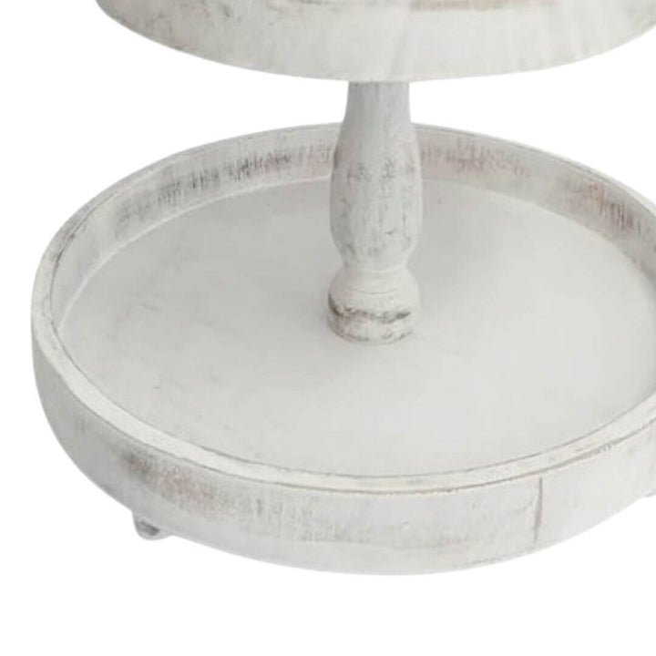 The lower tray and feet of a Cape 2 Tier Round Stand White Wash 46cm Cup Cake Christmas Decorative Tray