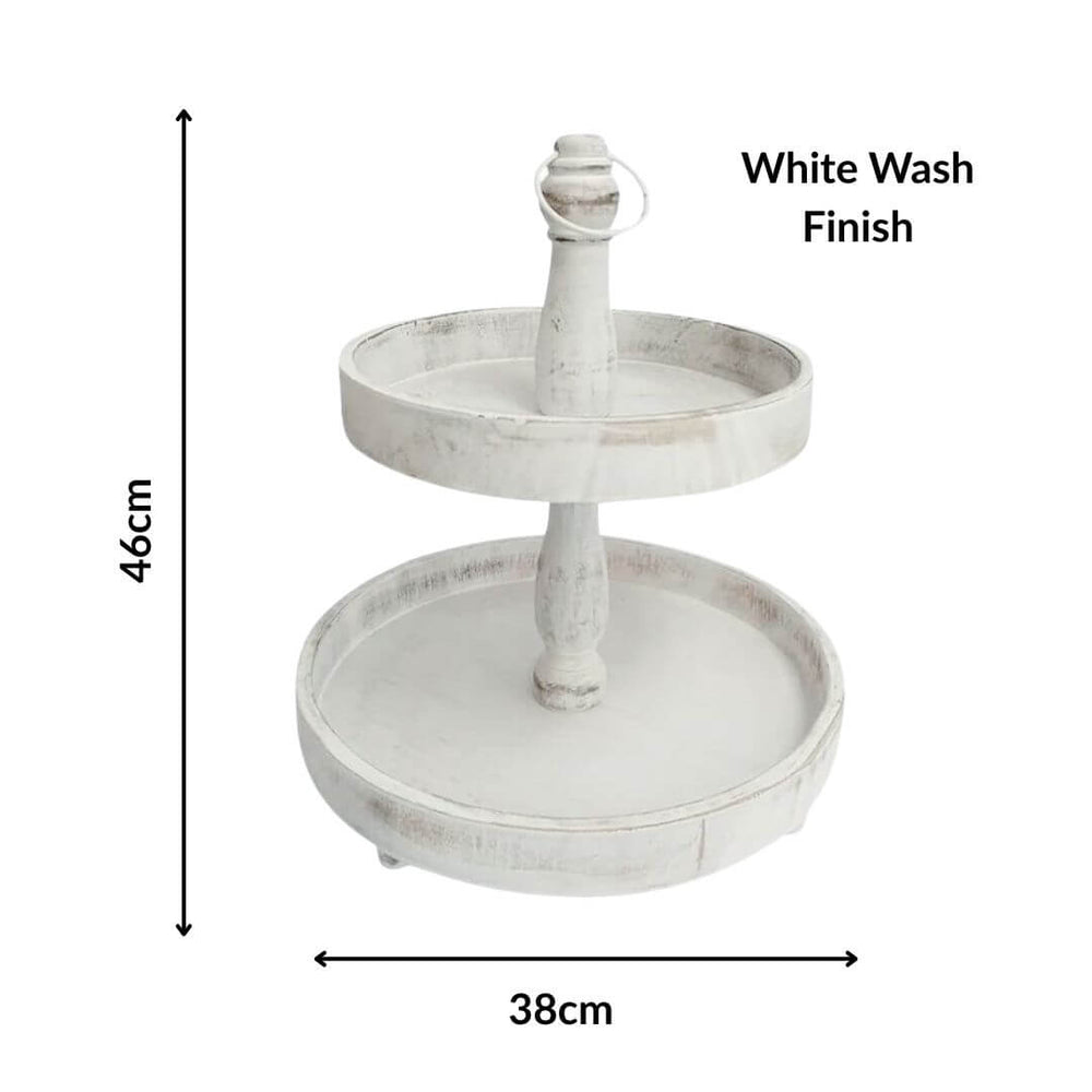 Cape 2 Tier Round Stand White Wash 46cm Tall Cup Cake Christmas Decorative Tray