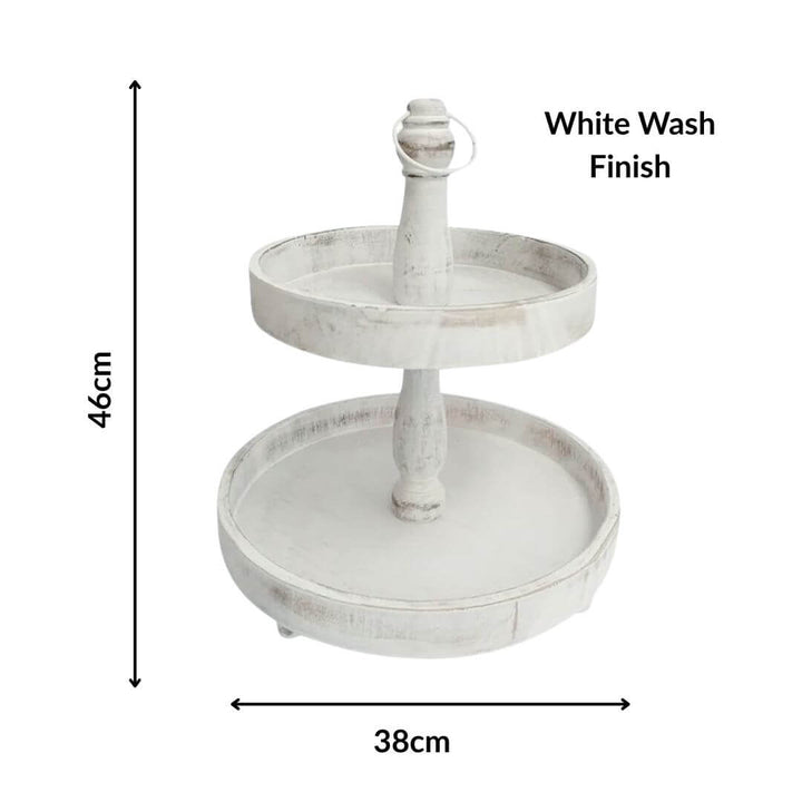 Cape 2 Tier Round Stand White Wash 46cm Tall Cup Cake Christmas Decorative Tray