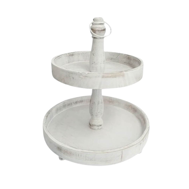 Cape 2 Tier Round Stand White Wash 46cm Cup Cake Christmas Decorative Tray