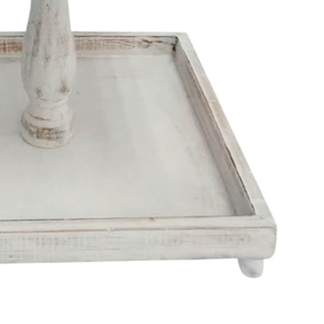 The bottom level and feet of a Cape 2 Tier Square Stand White Wash 41.5cm Cup Cake Christmas Decorative Tray
