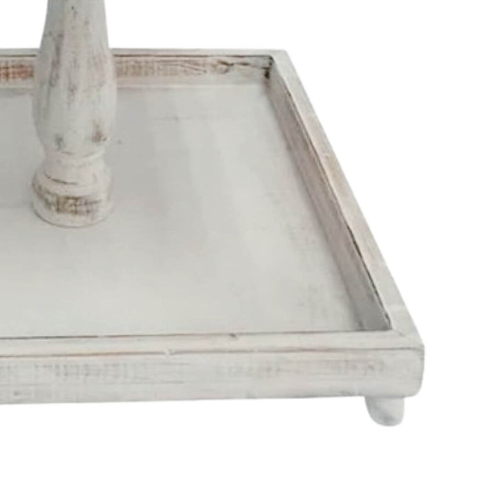 The bottom level and feet of a Cape 2 Tier Square Stand White Wash 41.5cm Cup Cake Christmas Decorative Tray
