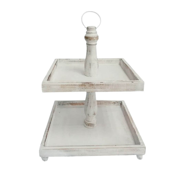 Cape 2 Tier Square Stand White Wash 41.5cm Cup Cake Christmas Decorative Tray