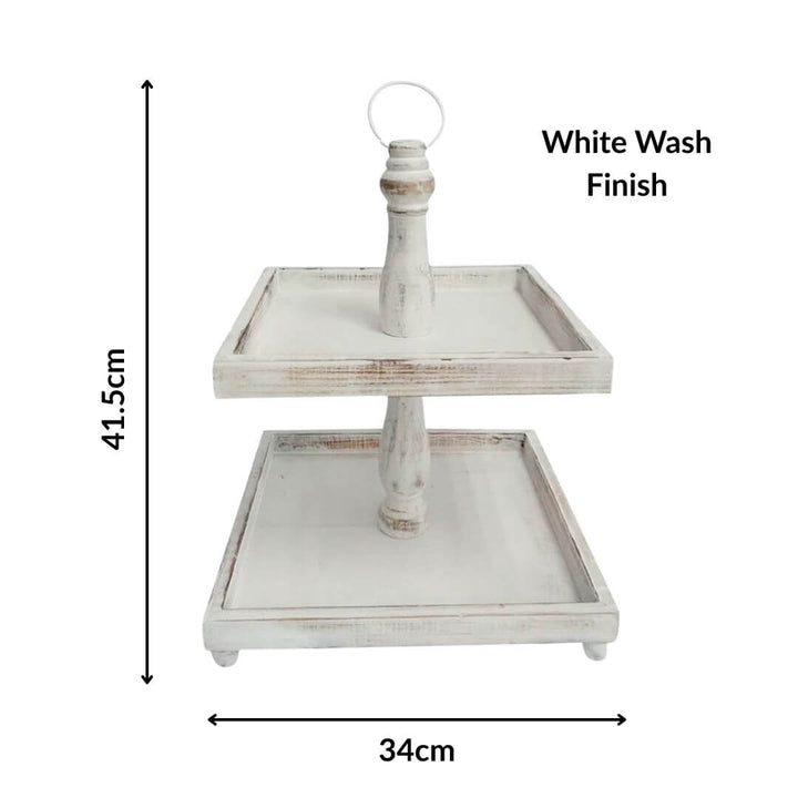 Cape 2 Tier Square Stand White Wash 41.5cm Tall Cup Cake Christmas Decorative Tray