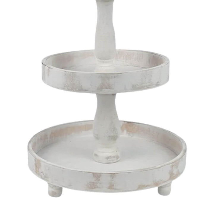 The bottom trays and feet of a Cape 3 Tier Round Stand White Wash 65cm Cup Cake Christmas Decorative Tray